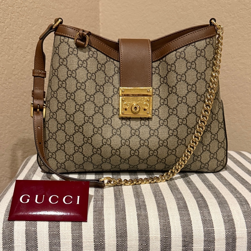 GUCCI Padlock Medium GG Supreme Canvas & Leather Shoulder Bag